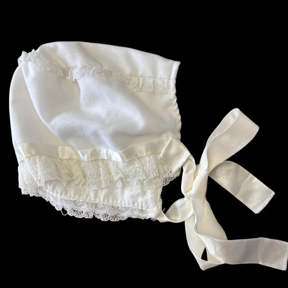 Vintage Madonna 4 Piece Infant Baptismal Christening Dress/Slip/Cap Eyelet Lace.